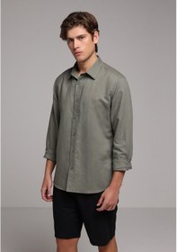 Resim Colin's Colins Regular Fit Shirt Neck Düz Erkek Yeşil Uzun Kol Gömlek Cl1080088 Q1.v2 Kha Haki 