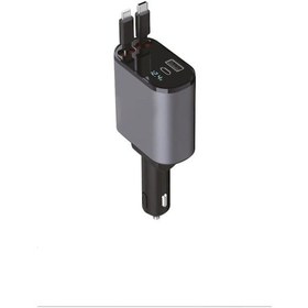 Resim 100w Süper Hızlı Araç Şarj Cihazı Çift Type-c & Lightning Kablo, Dijital Göstergeli, 80cm Kablo 