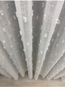 Resim Keten Karlı Zeminli Ponponlu Tül Perde 1/3 Sık Pileli,ütü Gerektirmez, Modern Şık Tasarım Ekru 