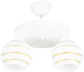Resim Lambadar Ikili Özel Şeritli Cam Model Modern Plafonyer Avize Beyaz Tek Ebat 3549-2Whtyuvgold 
