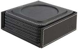 Resim Bardak Altlığı,6’lı Set,Masaüstü Yuvarlak Cup Coaster,Vegan Suni Deri,11x11 cm.,Siyah 