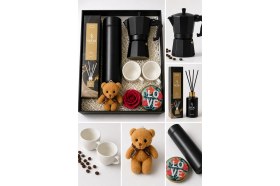 Resim Artopio Sevgiliye Hediye Kahve Seti - Dijital Termos 500 ml + Moka Pot 3 Fincan + Sebu Oda Kokusu + Kokulu Mum 