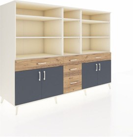 Resim Kronos Dolap 11 Raflı 5 Çekmeceli 4 Kapaklı 220x59x163 Aytaşı-ant Aytaşı-antrasit/çam 