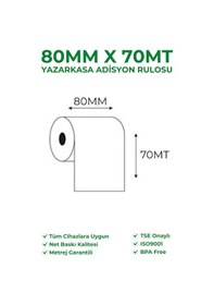 Resim 80x70 Termal Rulo Yazarkasa Adisyon Rulosu 5 Paket 50 Adet Tse Belgeli Bpa Free 