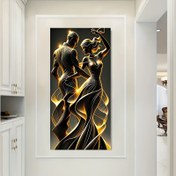 Resim 1 adet Çerçevesiz Soyut Aşk Duvar Sanatı, Modern Altın ve Siyah Aşk Temalı Poster, 59.99x119.99 cm, Güç Gerektirmez, Yatak Odası, Oturma Odası, Koridor Dekoru için 