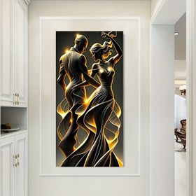 Resim 1 adet Çerçevesiz Soyut Aşk Duvar Sanatı, Modern Altın ve Siyah Aşk Temalı Poster, 59.99x119.99 cm, Güç Gerektirmez, Yatak Odası, Oturma Odası, Koridor Dekoru için 
