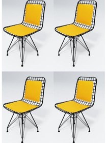 Resim Knsz kafes tel sandalyesi 4 lü mazlum syhsrı sırt minderli ofis cafe bahçe mutfak 