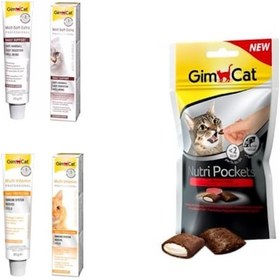 Resim Gimcat Multi-Vitamin Paste 20 G + Gimcat Malt-Soft Extra 20 G + Gimcat Nutri Pockets Sığır Etli Kedi Ödülü 60 G 