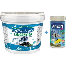 Resim Bluefeel Tanganyika Chips 3 kg Kova + Amore Cichlid Green 1000ML Kutu 