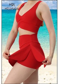 Resim Mini Şort Etek Görünümü Etek Içi Şortlu Cepli Spor Tasarım Tenis Deniz Havuz Fitness Kırmızı 1107 Kırmızı 