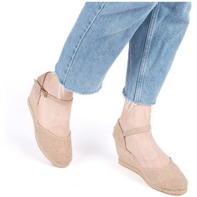 Resim Gerçek Elişi Bilekten Bantlı Topuğu Açık Keten Espadril Dolgu Topuk Handmade Çok Renkli 