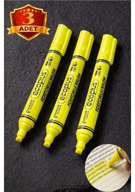 Resim Sarı Fosforlu Kalem Neon Renkli 3 Adet Kesik Uç 1-5mm İşaretleme Kalemi Canlı Renk Okul Ofis Tipi İşaretleme Kalemi 