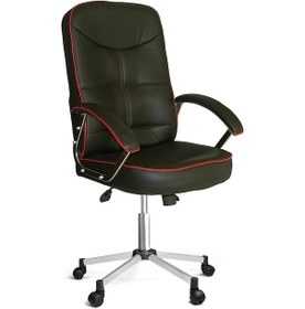 Resim Türksit Manager Makam Koltuğu Siyah-Kirmizi Metalik Gri Boyalı Kol Ve Ayak 