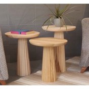 Resim Wood 3’lü Set Fitilli Mantar Yan Sehpa Natural Fiskos / Çiçeklik 