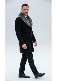 Resim Plus Scorpion Erkek Uzun Kaşe Kaban Çıkartılabilir Kürk Yaka, Astarlı Ve Cepli Slim Fit Mont Bej, Gri, Siyah, Taba Siyah 