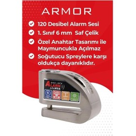 Resim Armor Alarmlı Motorsiklet Disk Kilidi Çelik Gövde 606 Mva 6mm-inox 