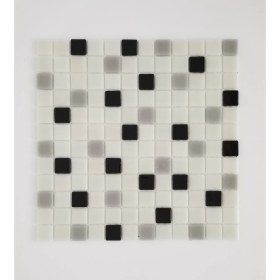 Resim Orient Mutfak,banyo ve Havuz Için Beyaz Siyah Gri Mat 25X25 Cam Mozaik ( 1 Koli = 10 Plaka = 1 m2 Fiyatıdır ) 