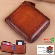 Resim Ciephia Erkek RFID Engelleyici Cüzdan - Sağlam Sığır Derisi Tam Tahıl Vintage Fermuarlı Kapatma, Çok Bölmeli Organizör, Kimlik Yuvası ve Nakit Cepli ile Bozuk Para Yuvalarına Uyumlu Güvenli Rafid Koruma Önlemlerine sahip İdeal Hediye Babalar İçin Doğum, İş Adamları, Şefkat Dolu İlkbaharda Kullandım, Erkekler için Yüksek Kaliteli Cüzdan,Erkekler için uzun cüzdan 