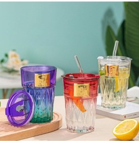 Resim Pipetli Cam Bardak Çok Renkli 