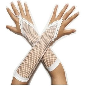 Resim Beyaz Renk Parmak Arası File Örgü Eldiven 26 Cm 