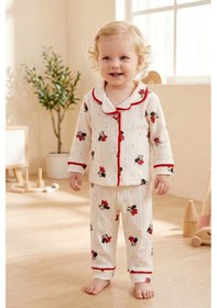 Resim Babymod Fiğürlü Bebe Yaka Önden Düğmeli Kız Bebek Pijama Takımı Kımızı 