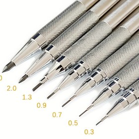 Resim 1 Set Mekanik Kalem Seti, 7 Boyut 0.3mm'den 3.0mm'ye, Metal Sanat Çizim Kalemleri, Ofis Malzemeleri, Gri, Tüy Yok, Standart Kurşun 