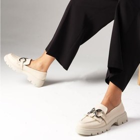 Resim Mio Gusto Suzi Bej Renk Kalın Tabanlı Kadın Loafer Ayakkabı 