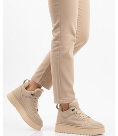 Resim Bej Süet Polarlı Bağcıklı Kaymaz Kadın Bot 2613 Z Bej 