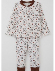 Resim Breeze Erkek Bebek Pijama Takımı Bebek Sevimli Ayıcık Desenli 4 Ay-1 Yaş, Ekru Ekru 