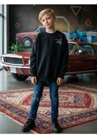 Resim Zekids Erkek Çocuk Sırtı Araba Baskılı Tasarım Sweatshirt-16619 Siyah 