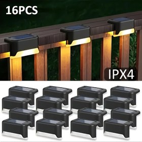 Resim Balkon, teras, merdiven, çit, bahçe, avlu, villa, yol lambası için 16 adet güneş enerjili dış mekan güneş lambası, LED adım lambası 