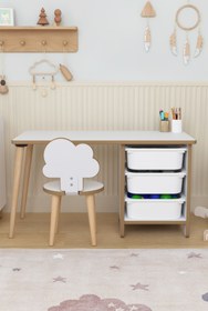 Resim OBİ Atölye Çocuk Masa Sandalye Takımı 90x45 Cm 3 Sepetli Çocuk Çalışma Masası Aktivite Masası - Bulut 