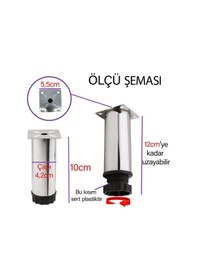 Resim 8 Adet Metal Ayarlanabilir 10 Cm Krom Destek Ayağı Mobilya Kanepe Baza Koltuk Dolap Sehpa Tv Ünitesi Ayağı 