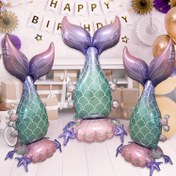 Resim 1 adet Denizkızı 3D Standı Balon - Canlı Mor & Teal Tuzaklar, Zarif Kuyruk Tasarımı, Denizkızı Temalı Partiler, Doğum Günü ve Fotoğraf Aksesuarları için Mükemmel, İç/Dış Mekan Etkinlik Dekoru, Doğum Günü Partisi Dekoru | Denizkızı Tema Dekoru | Dayanıklı Balon 