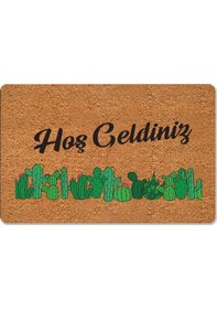 Resim Renkli Kaktüsler Temalı Coco Görünümlü Dekoratif Kapı Önü Ve Iç Mekan Paspası Yıkanabilir Nem Alıcı Bebek Mavisi 