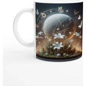 Resim Başak Burcu Baskılı Kahve Kupası - Ay Işığında Zodyak Bahçesi Vs3 