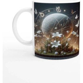 Resim Başak Burcu Baskılı Kahve Kupası - Ay Işığında Zodyak Bahçesi Vs3 