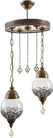 Resim Modavize Dilan Salon - Mutfak - Yatak Odası eskitme retro 2 li camlı metal sarkıt avize eskitme 22 x 19 