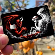 Resim Melek ve Şeytan Satranç Maçı PVC Kredi Kartı Kılıfı - Su Geçirmez, Baloncuk Olmayan, Çip Uyumlu, Dayanıklı Kart Cildi EBT, Transit, Anahtarlar, Banka Kartları İçin - Örgüsüz, Rahat Stil Kart Koruyucu 