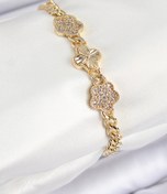 Resim BURCU MODA Pirinç Zirkon Taşlı Yonca Model Gold Renk Kadın Bileklik 