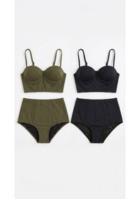 Resim Zi 2 Renk 1 Paket Haki -siyah 2 Takım Yüksek Bel Bikini Takımı Yeşil - Siyah 