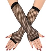 Resim Siyah Parmaksız Bayan File Eldiven Kadın Eldiveni Esnek Opera Akşam Partisi 1920'ler Punk Eldiveni Parti için 