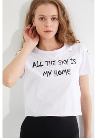 Resim Kadın Baskılı T-shirt Beyaz 