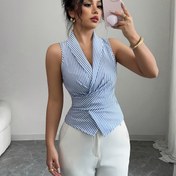 Resim Kadınlar için Kolsuz V-Yaka Bağcıklı Bel Fiyonklu Şık Gömlek 