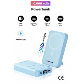 Resim SPRANGE SR-P26M 10000mAh Magsafe Powerbank 15W Kablosuz, 20W PD, LCD Ekranlı, Standlı (Mavi) 