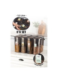 Resim Vienev Peggy Renkli Etiketli Set Dikdörtgen Saklama Kabı Antrasit 3.2 L 8'li 