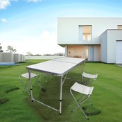 Resim Çok Amaçlı Katlanır Açık Hava Masası - 11 Parça Tatil Seti, Sağlam Çerçeve ile Ağır Yükler İçin Uygun, Yer Tasarruflu Tasarım, Kamp, Barbekü ve Bahçe Partileri için İdeal, Hafif Alüminyum Yüzeyli Kolay Temizlenebilir 