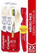 Resim Colgate Mikro İnce Gelişmiş Gold Ekstra Yumuşak Diş Fırçası 2'li + Fırça Kabı 