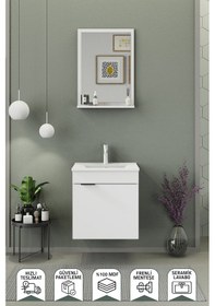Resim Biani Fix Arya 55 Cm Banyo Dolabı,Seramik Lavabolu, Aynalı,Lavabo Dahil,Mdf,Mat Beyaz 