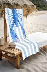 Resim Dijital Baskı Plaj Deniz Havlusu Istakoz Desenli Peştamal HVL0123 